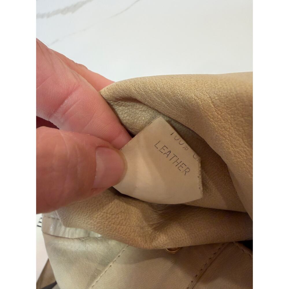 Vtg Gucci Leather Mini A Line Skirt Sz 2 4 Tan Beige Designer Gold Snap Front - Picture 6 of 11